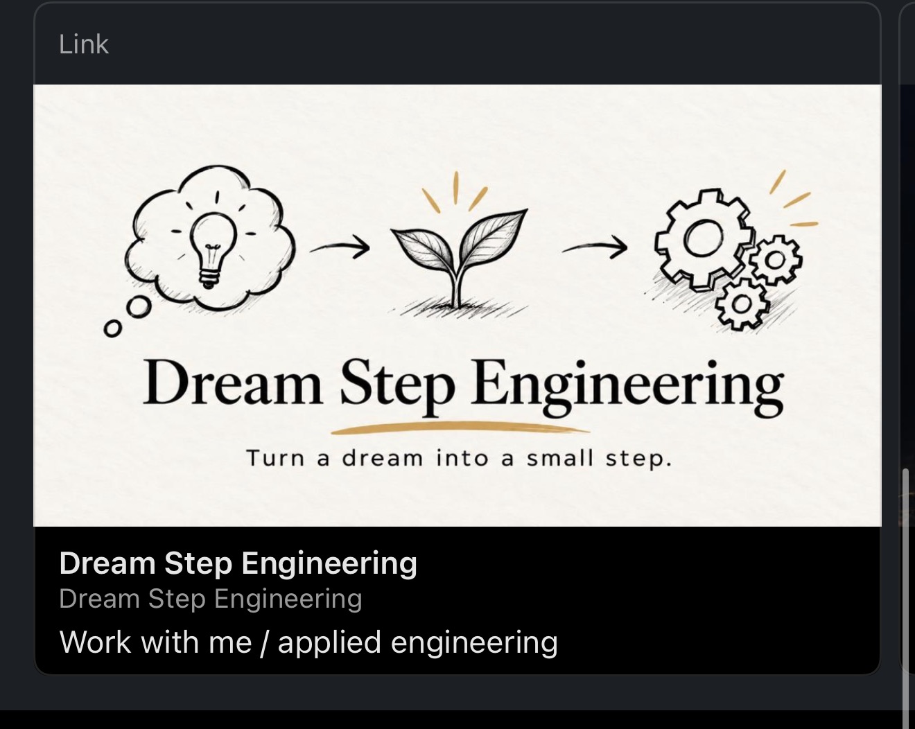 Original Dream Step Engineering link artwork with an idea, growing seedling, and gears.